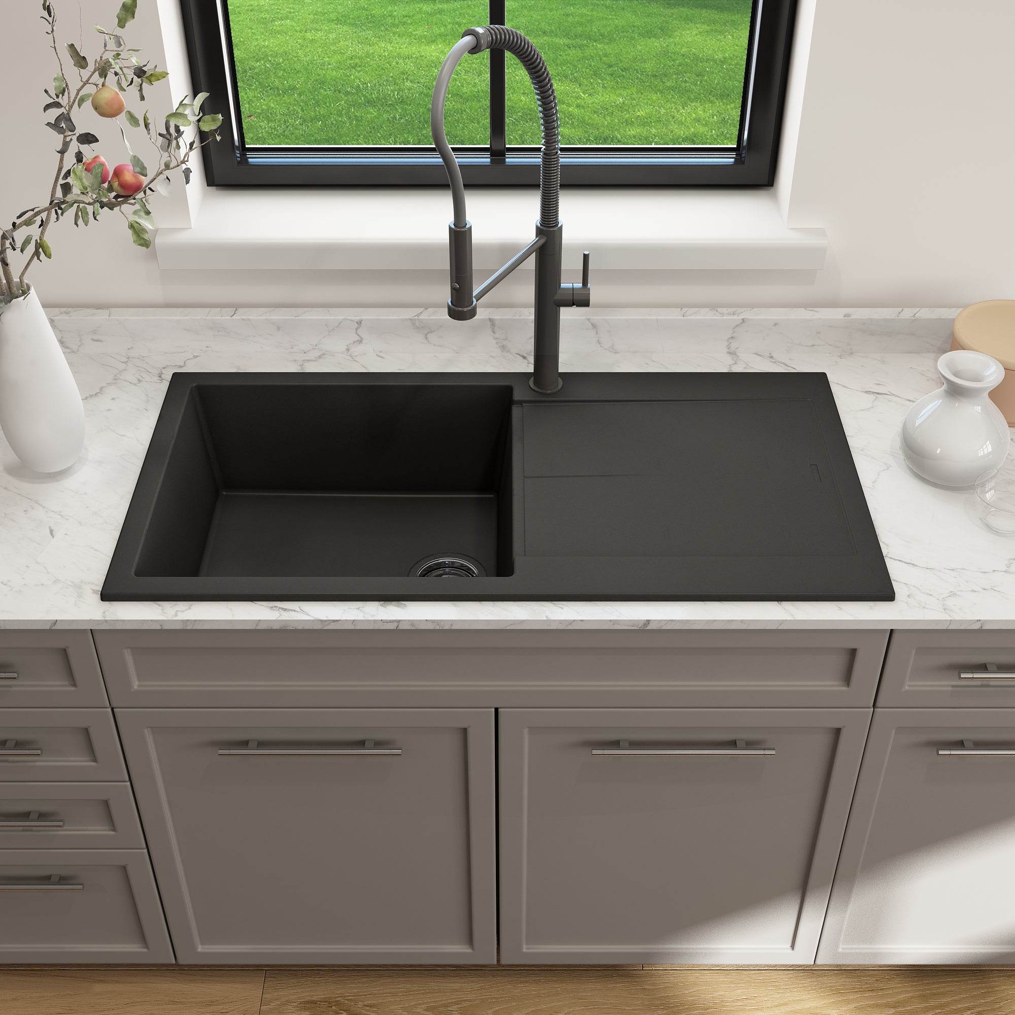 Bocchi 20" Dual-Mount Composite Kitchen Sink with Drain Board in Matte Black