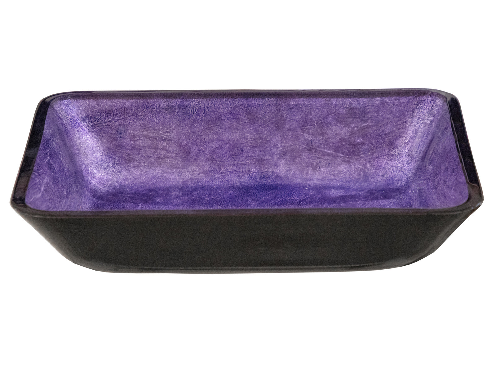 Eden Bath Rectangular Purple Foil Glass Vessel Sink with Black Exterior
