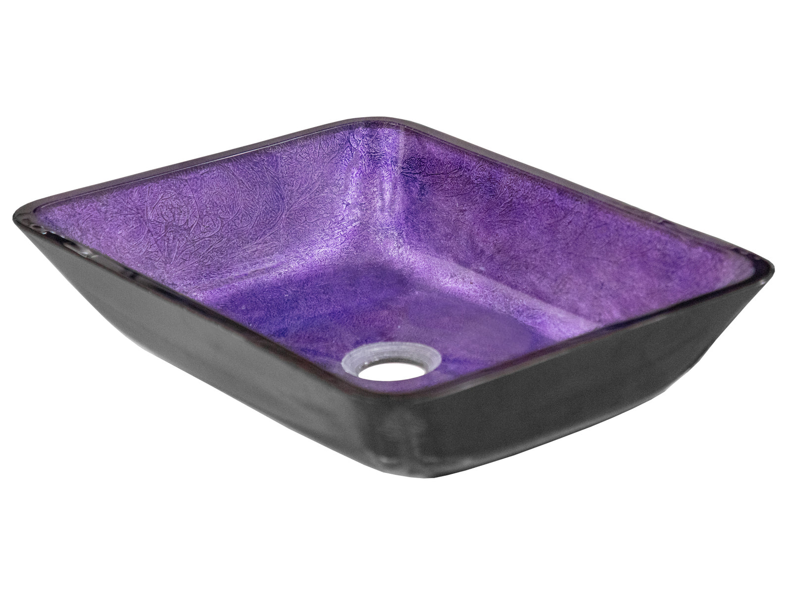 Eden Bath Rectangular Purple Foil Glass Vessel Sink with Black Exterior