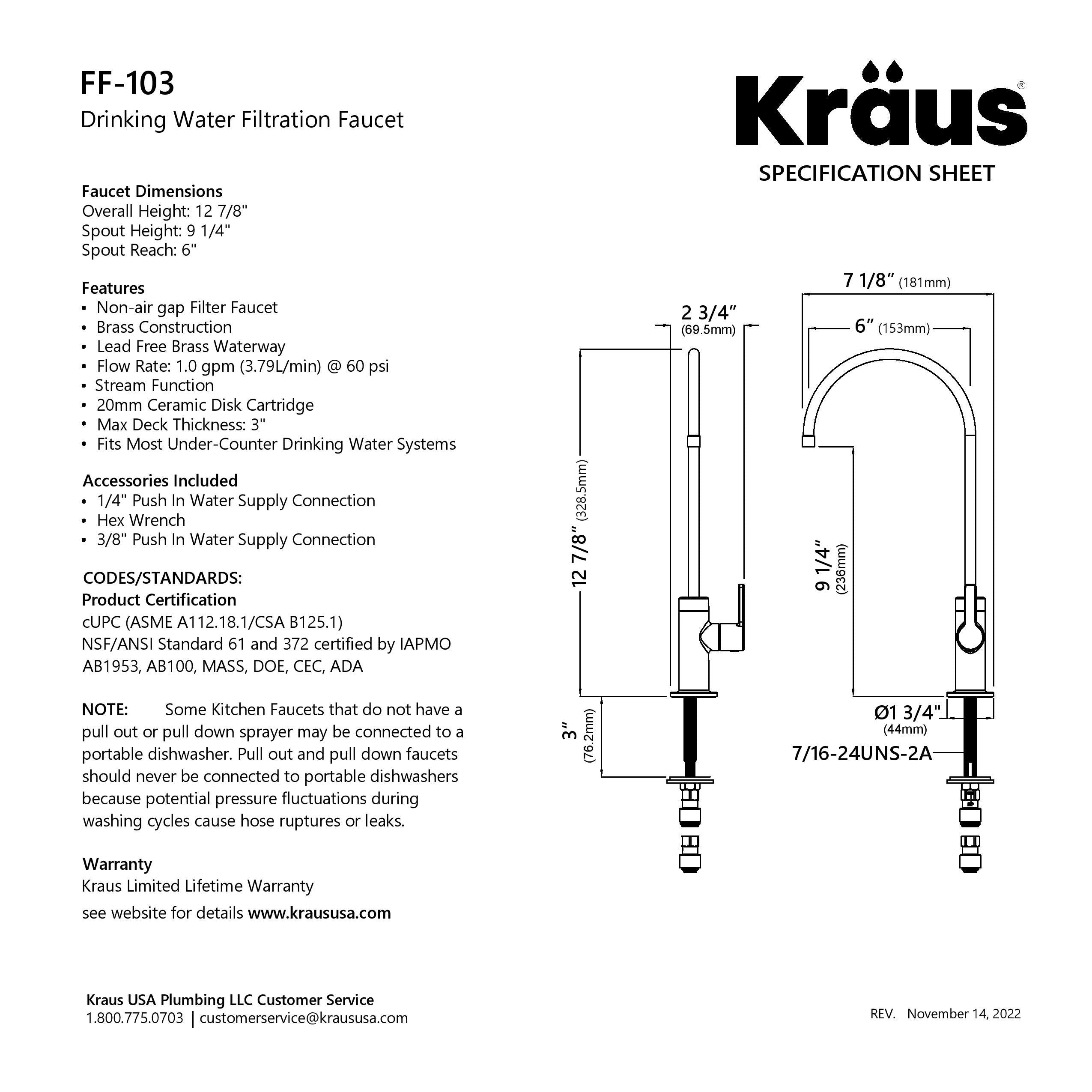 KRAUS Oletto Drinking Water Filter Faucet in Brushed Brass