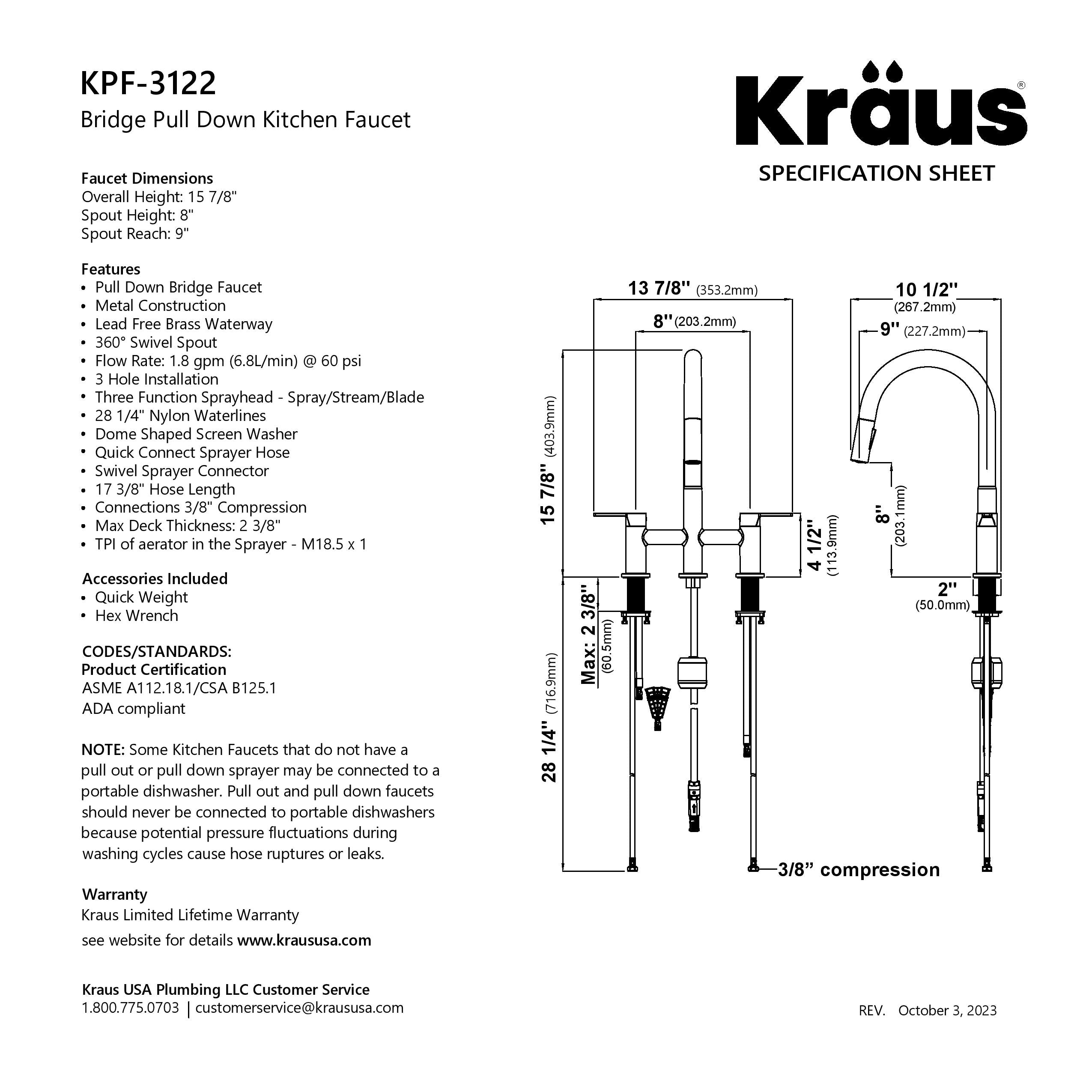 KRAUS Contemporary Bridge Kitchen Faucet with Spray-Head in Spot-Free Stainless