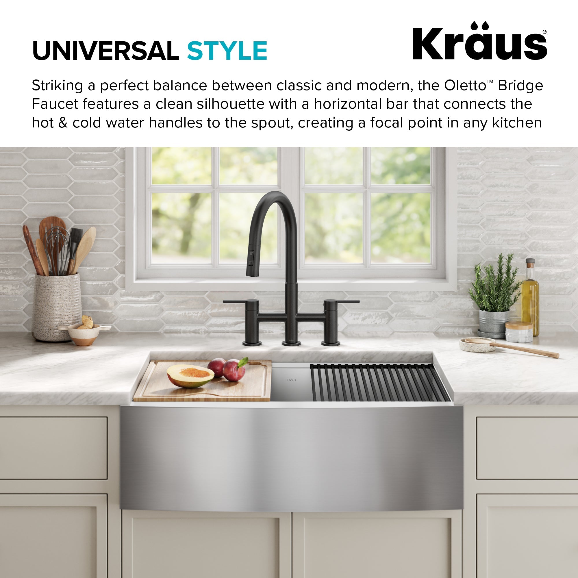 KRAUS Contemporary Bridge Kitchen Faucet with Spray-Head in Spot-Free Stainless