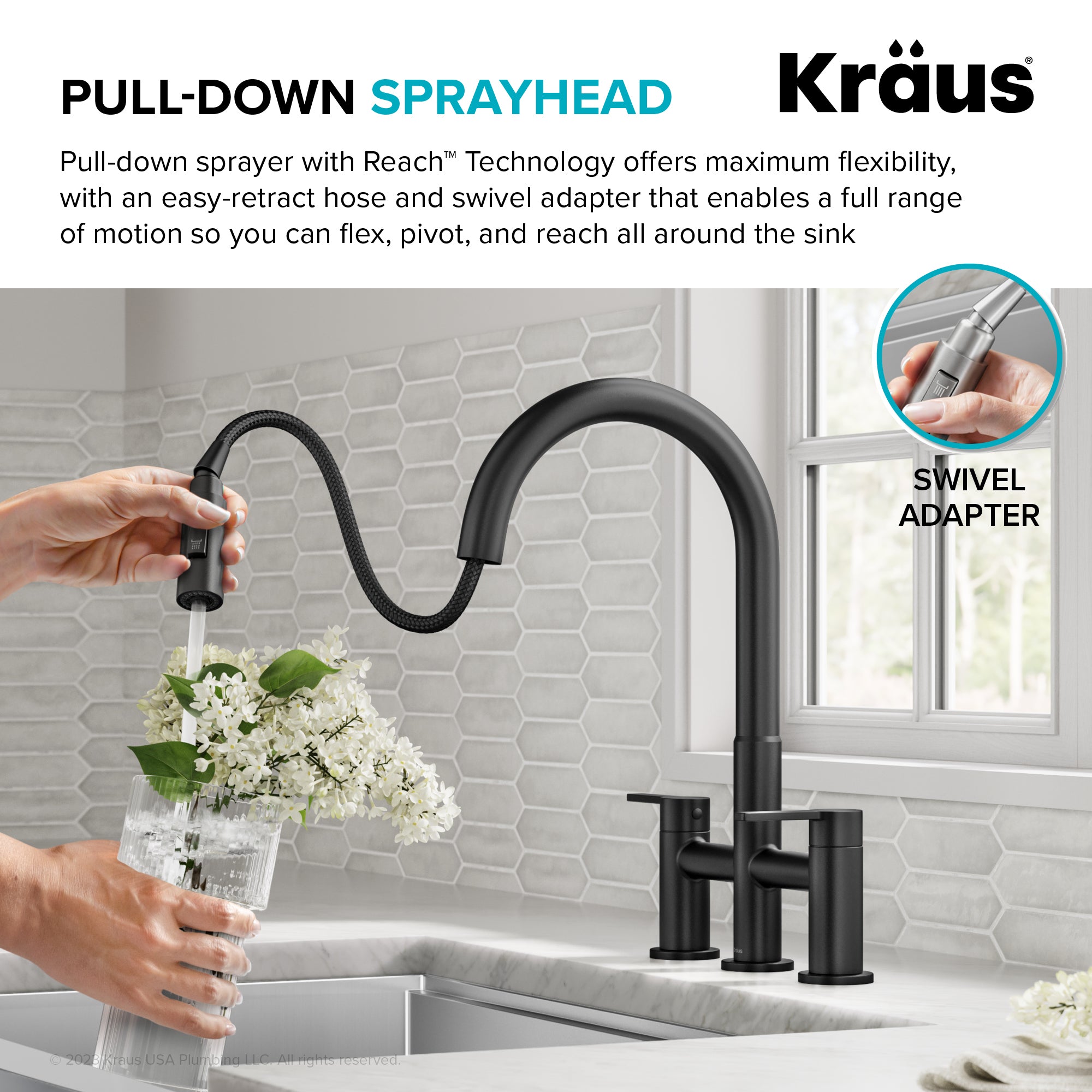 KRAUS Contemporary Bridge Kitchen Faucet with Spray-Head in Matte Black