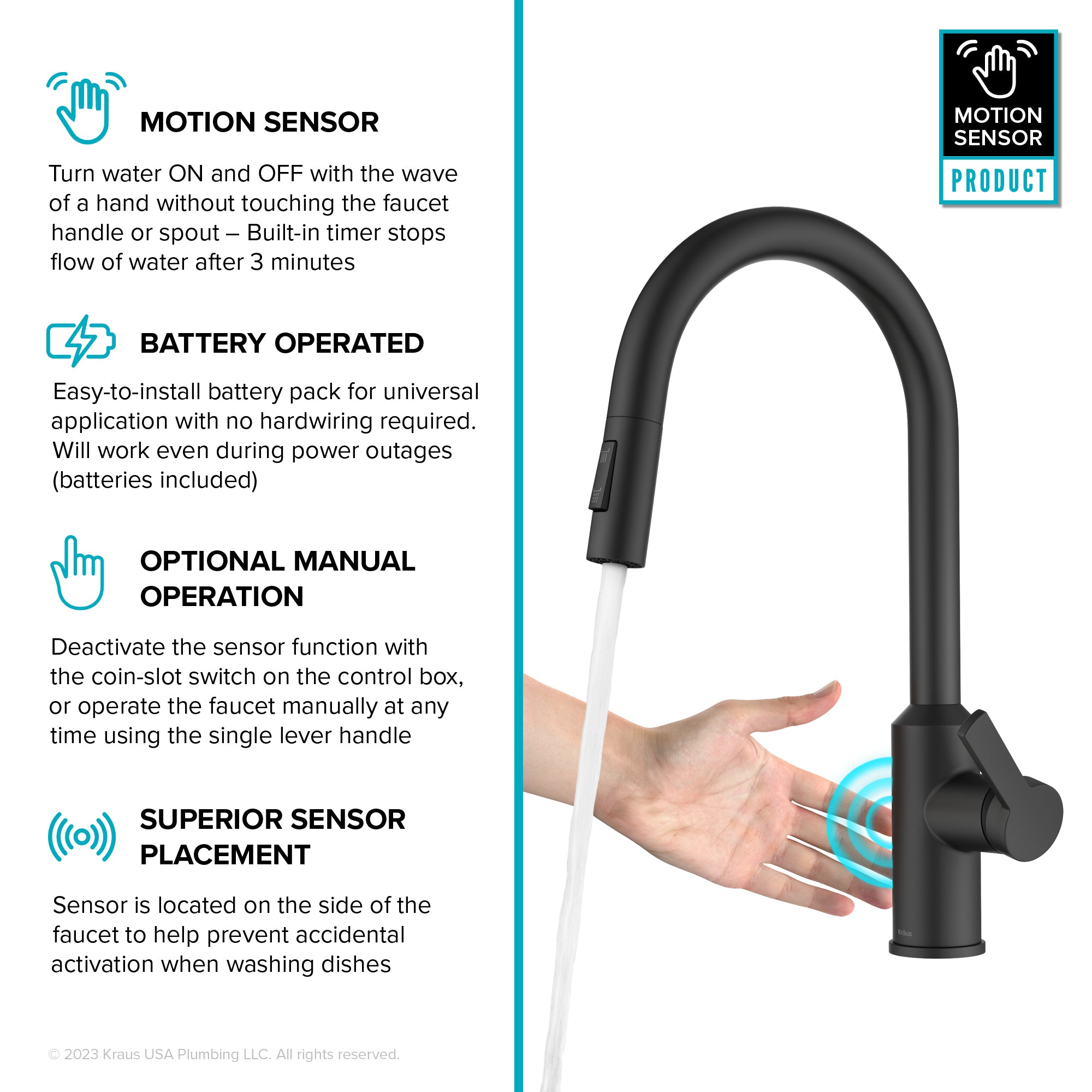 KRAUS Oletto Touchless Pull-Down Kitchen Faucet in Matte Black