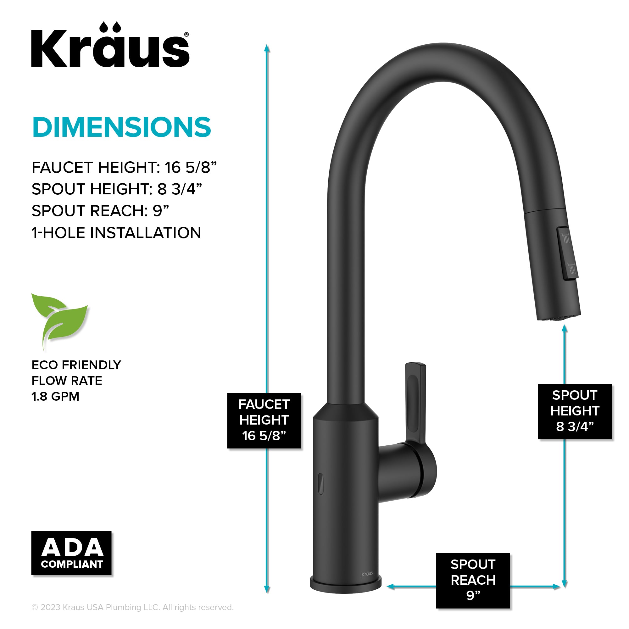 KRAUS Oletto Touchless Pull-Down Kitchen Faucet in Matte Black