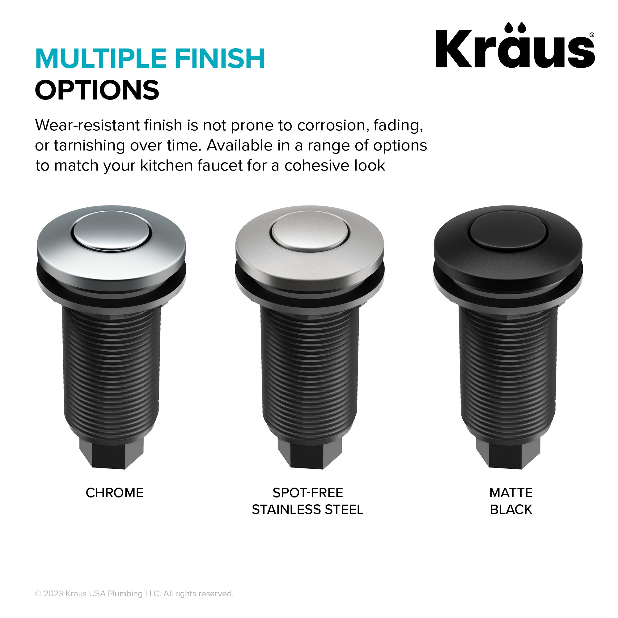KRAUS Garbage Disposal Push Button Air Switch Kit in Chrome