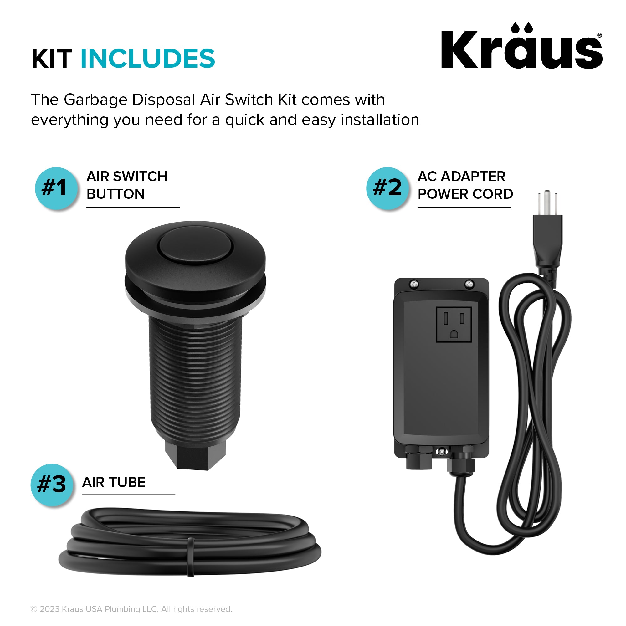 KRAUS Garbage Disposal Push Button Air Switch Kit in Matte Black