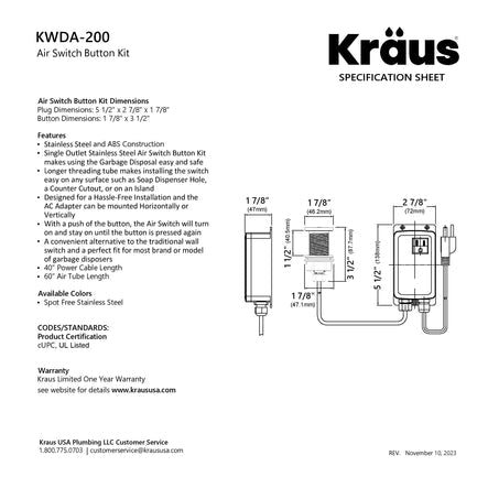 KRAUS Contemporary Flat Top Button Garbage Disposal Air Switch Kit in Matte Black
