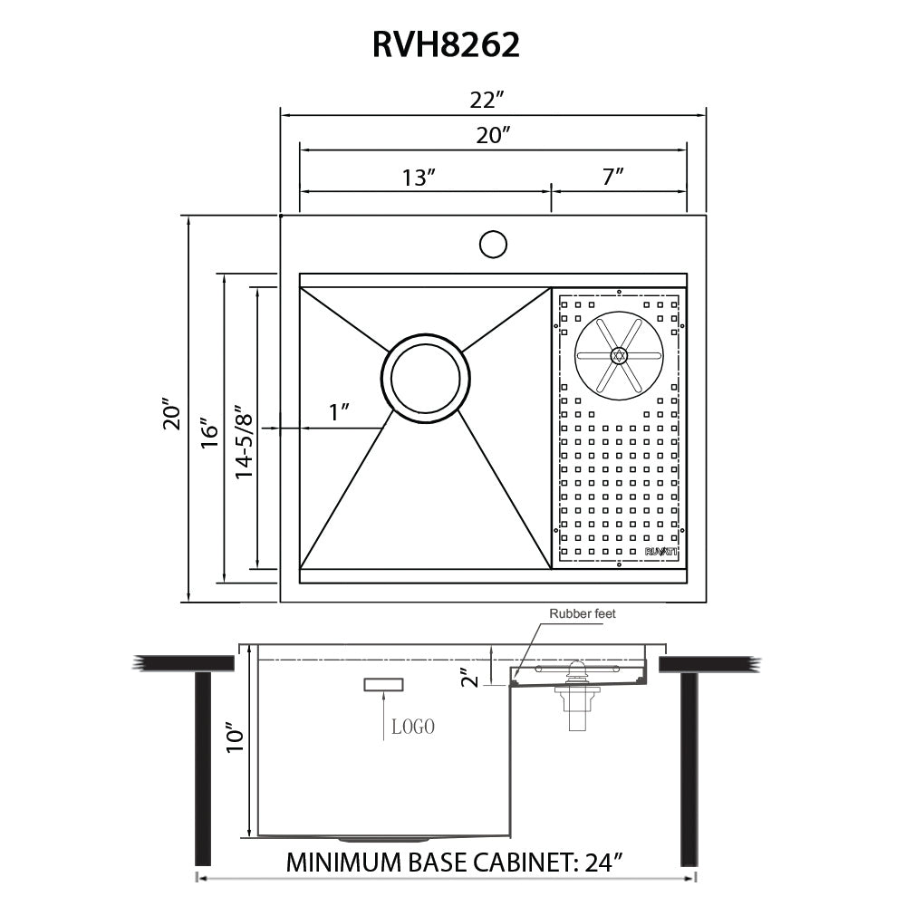 Ruvati 22" x 20" Drop-In Workstation Bar Sink and Glass Rinser
