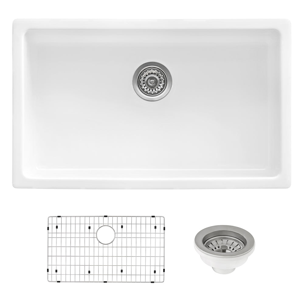Ruvati 30" Fireclay Undermount / Topmount Single Bowl Kitchen Sink in White