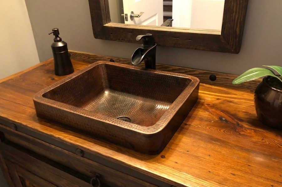 Premier Copper Products 17" Rectangle Skirted Vessel Hammered Copper Sink