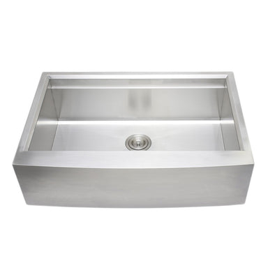 Wells Sinkware Handcrafted 33-Inch Arched Apron Front Farmhouse Single Bowl Stainless Steel Kitchen Sink with Companion Stainless Steel Colander, Bottom Protection Grid Rack and Rubber Wood Cutting Board-Kitchen Sinks Fast Shipping at Directsinks.