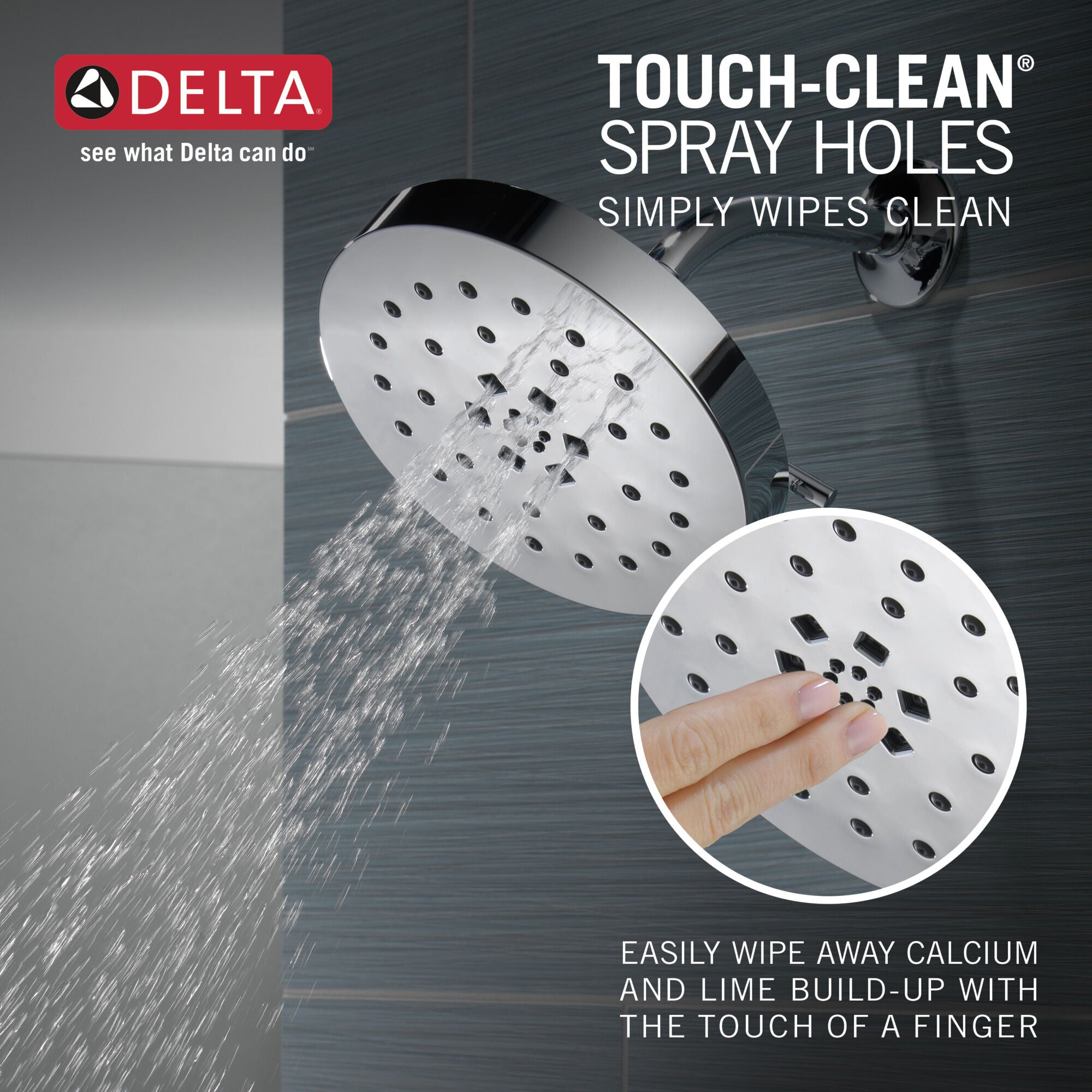 Delta 1.75 GPM Multi Function Rain Shower Head with Touch-Clean and H2Okinetic Technology
