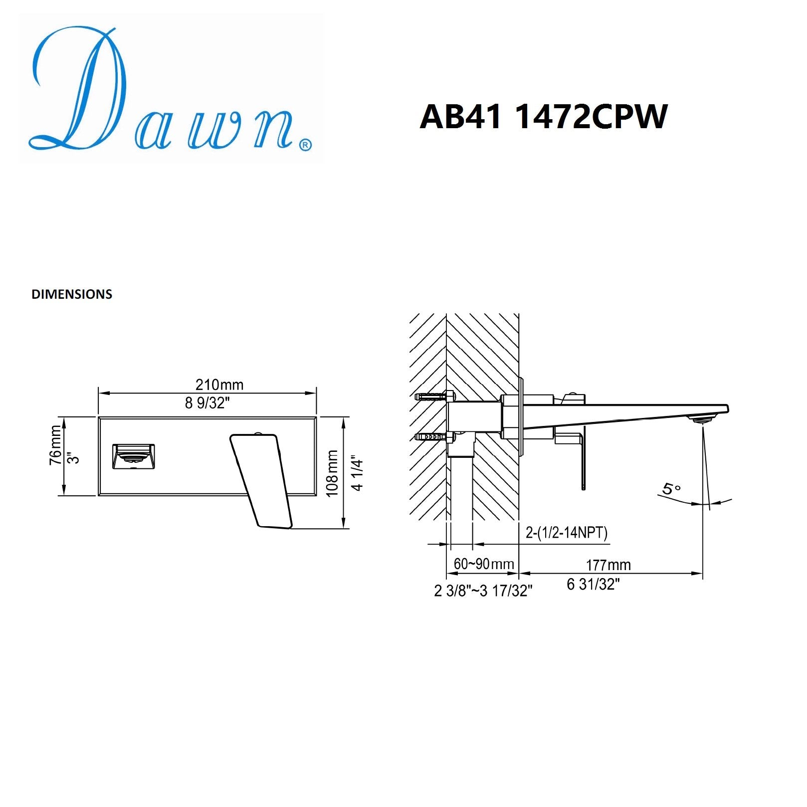 Dawn Wall Mounted Single Lever Concealed Washbasin Mixer in Chrome and White-Bathroom Faucets Fast Shipping at DirectSinks.
