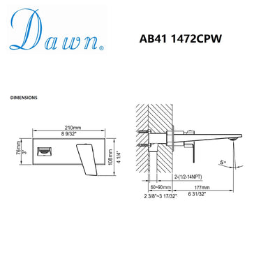 Dawn Wall Mounted Single Lever Concealed Washbasin Mixer in Chrome and White-Bathroom Faucets Fast Shipping at DirectSinks.