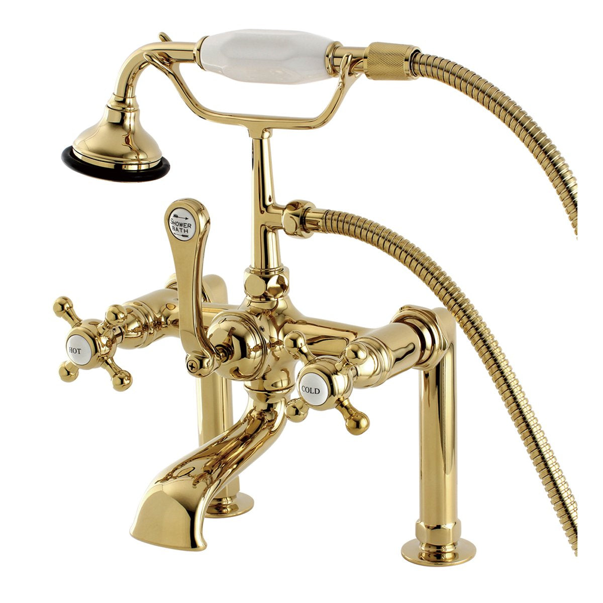Kingston Brass Aqua Eden AE103T2BX English Country Deck Mount Clawfoot Tub Faucet in Polished Brass-Tub Faucets-Free Shipping-Directsinks.