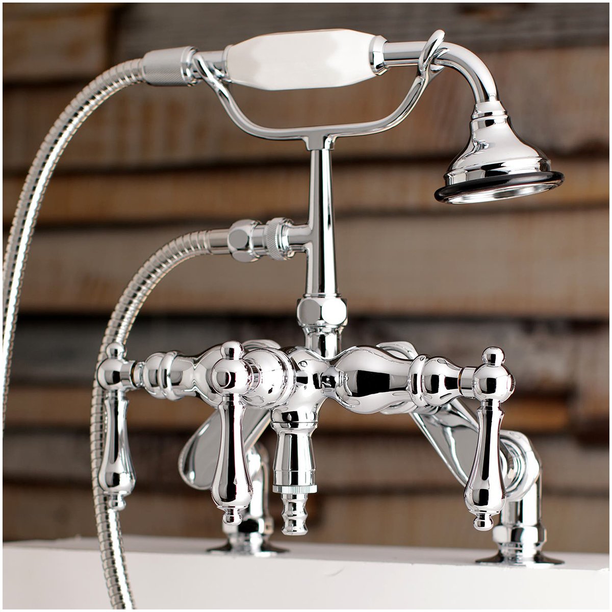 Kingston Brass Aqua Vintage 3-3/8-Inch Adjustable Deck Mount Tub Faucet with Hand Shower in Polished Chrome