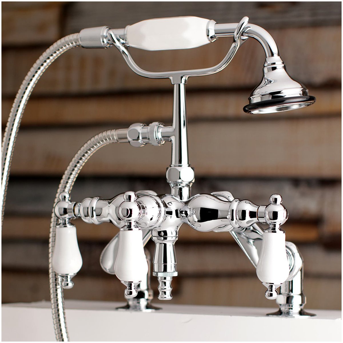 Kingston Brass AE621TX-P Aqua Vintage 3-3/8-Inch Adjustable Deck Mount Tub Faucet with Hand Shower in Polished Chrome