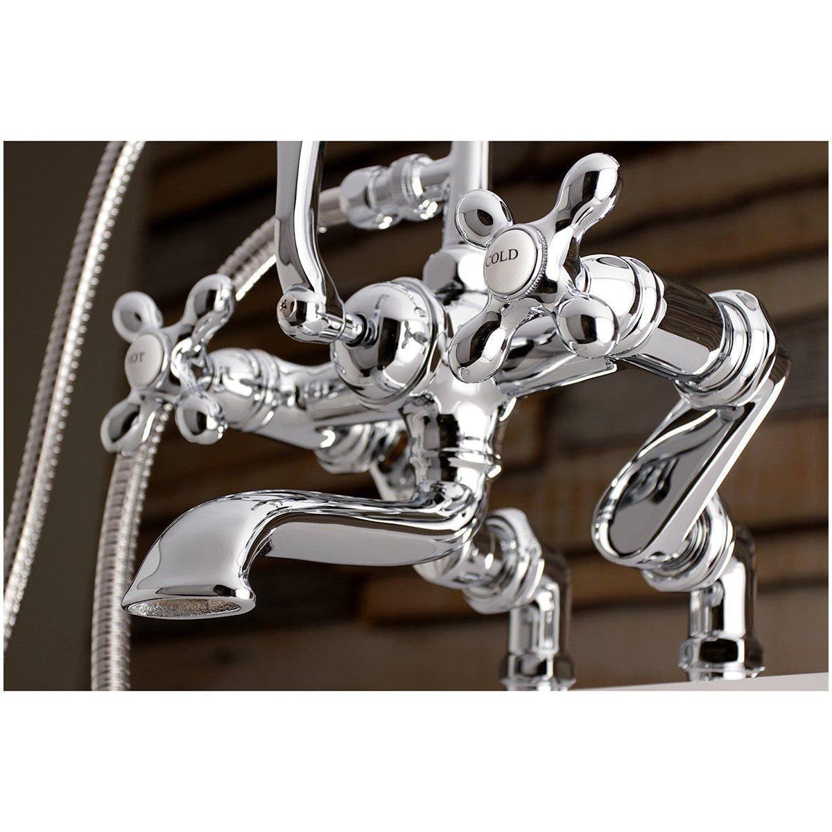 Kingston Brass Aqua Vintage 7-Inch Adjustable Clawfoot Tub Faucet with Hand Shower in Polished Chrome