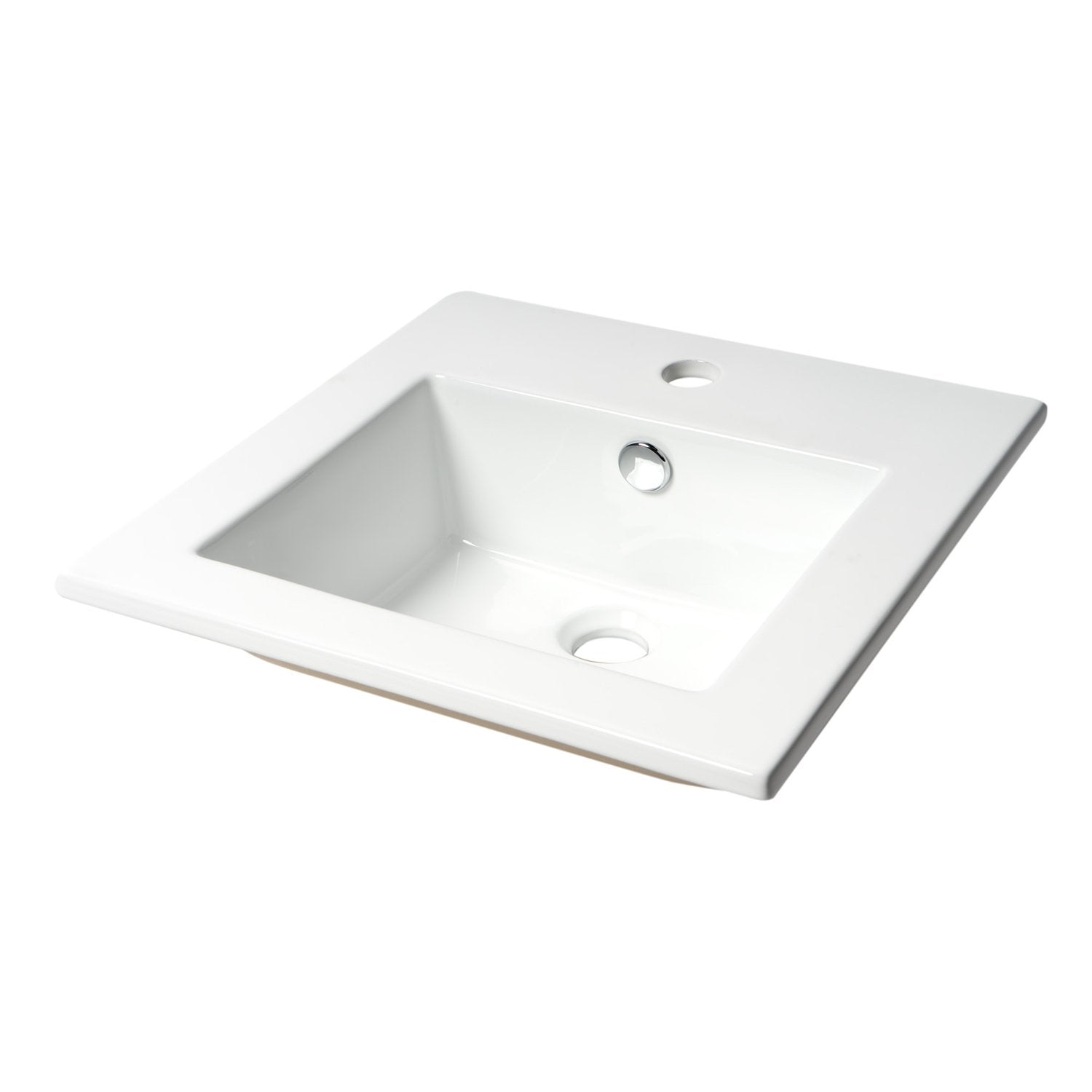 ALFI ABC801 White 17" Square Drop In Ceramic Sink with Faucet Hole