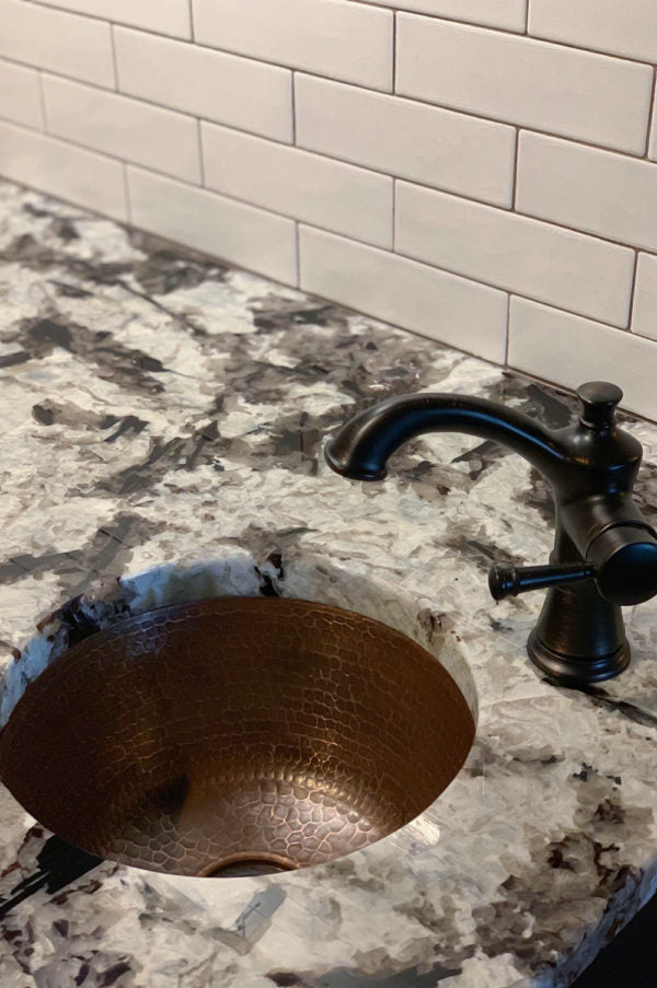 Premier Copper Products 12" Round Hammered Copper Bar Sink with 2" Drain Size