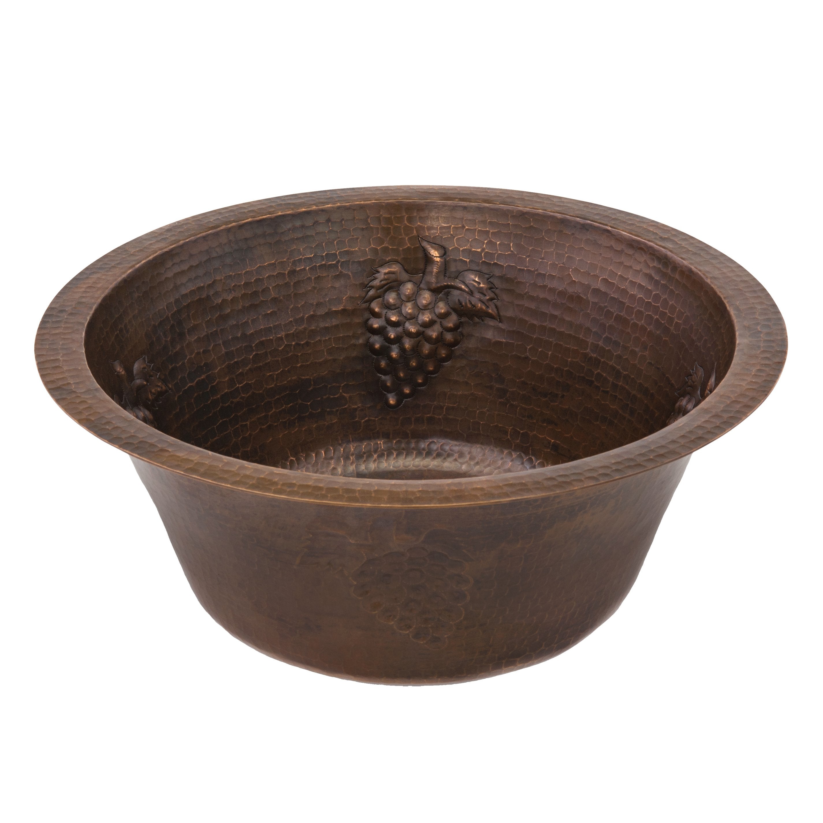 Premier Copper Products 16" Round Copper Prep Sink with Grapes and 3.5" Drain Size-DirectSinks