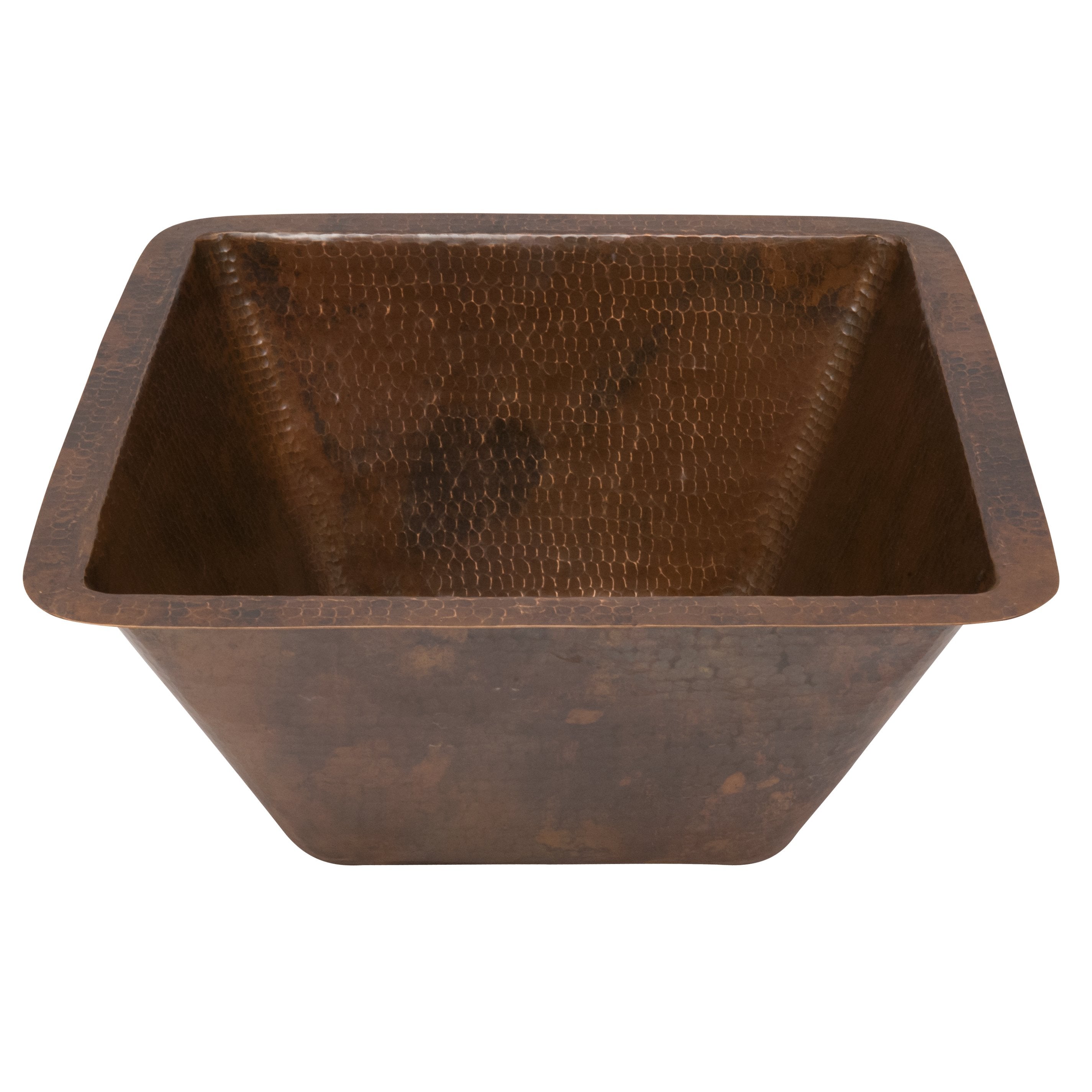 Premier Copper Products 15" Square Hammered Copper Bar/Prep Sink with 2" Drain Size-DirectSinks