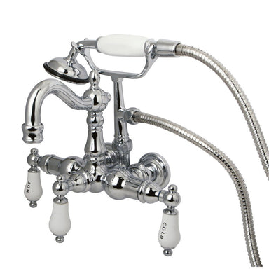 Kingston Brass Vintage 3-3/8" Wall Mount Clawfoot Tub Filler with Hand Shower in Polished Chrome-Tub Faucets-Free Shipping-Directsinks.