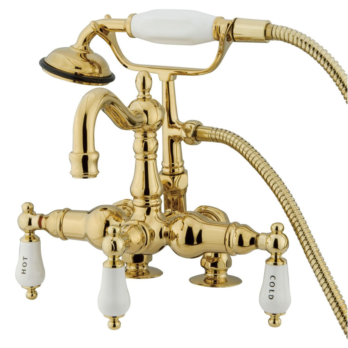 Kingston Brass Vintage Deck Mount Clawfoot Tub Filler Faucet with 3-3/8" Spread Hand Shower and-Tub Faucets-Free Shipping-Directsinks.