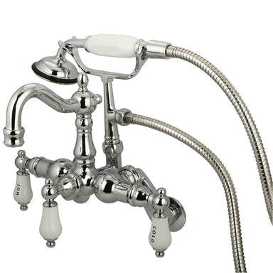 Kingston Brass Vintage 3-3/8" - 9" Adjustable Center Classic Wall Mount Clawfoot Tub Filler with Hand Shower-Tub Faucets-Free Shipping-Directsinks.