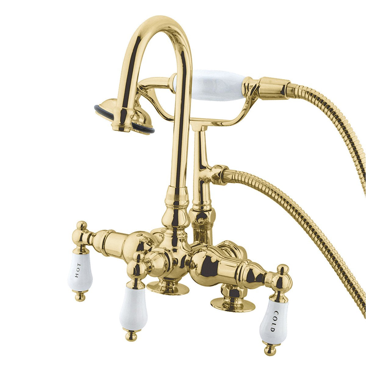 Kingston Brass Vintage 3-3/8" Brass Deck Mount Clawfoot Tub Filler with Hand Shower-Tub Faucets-Free Shipping-Directsinks.