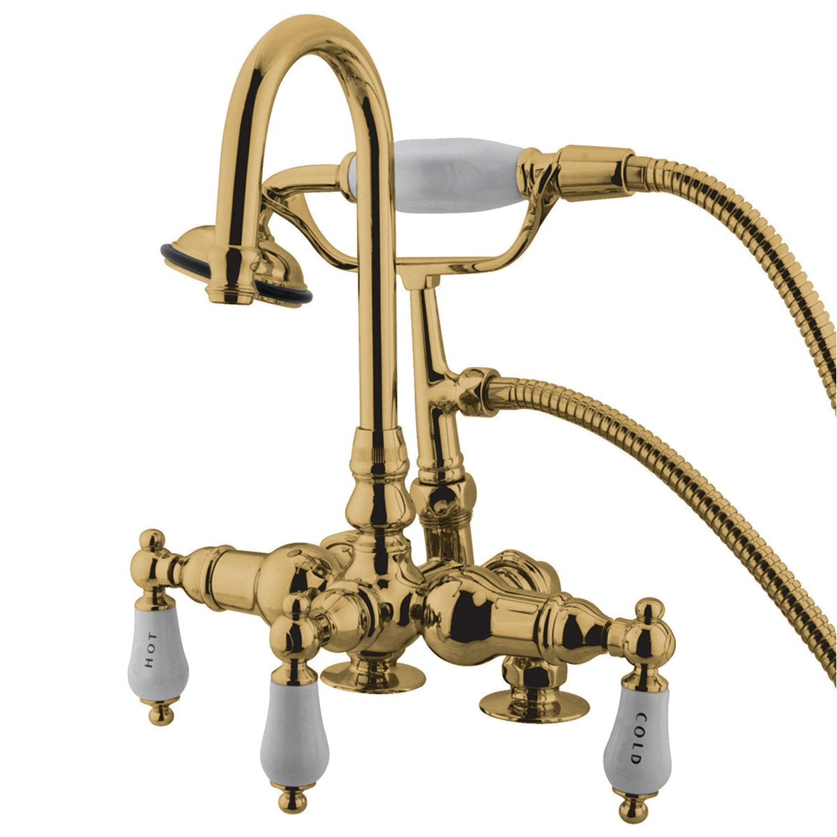 Kingston Brass Vintage 3-3/8" Brass Deck Mount Clawfoot Tub Filler with Hand Shower-Tub Faucets-Free Shipping-Directsinks.