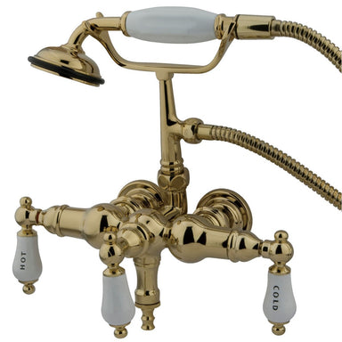 Kingston Brass Vintage 3-3/8" Classic Brass Clawfoot Wall Mount Tub Filler with Hand Shower-Tub Faucets-Free Shipping-Directsinks.