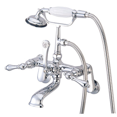 Kingston Brass Vintage Adjustable 3-3/8" - 10" Centers Wall Mount Clawfoot Tub Filler Faucet with Hand Shower-Tub Faucets-Free Shipping-Directsinks.