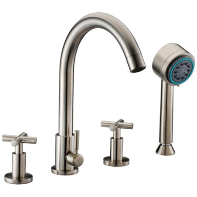 Dawn 4-Hole Tub Filler with Personal Handshower and Cross Handles in Brushed Nickel-Tub Faucets Fast Shipping at DirectSinks.