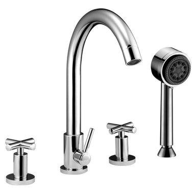 Dawn 4-Hole Tub Filler with Personal Handshower and Cross Handles in Chrome-Tub Faucets Fast Shipping at DirectSinks.