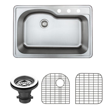 Wells Sinkware 33-Inch 18-Gauge Drop-in Single Bowl Stainless Steel Sink with Grid Rack and Basket Strainer-Kitchen Sinks Fast Shipping at Directsinks.