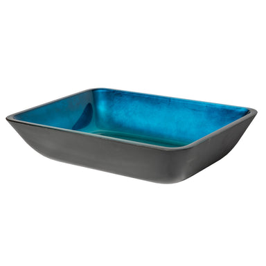 Eden Bath Rectangular Turquoise Blue Foil Glass Vessel Sink with Black Exterior