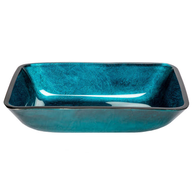 Eden Bath Rectangular Turquoise Blue Foil Glass Vessel Sink