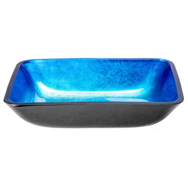 Eden Bath Rectangular Royal Blue Foil Glass Vessel Sink with Black Exterior