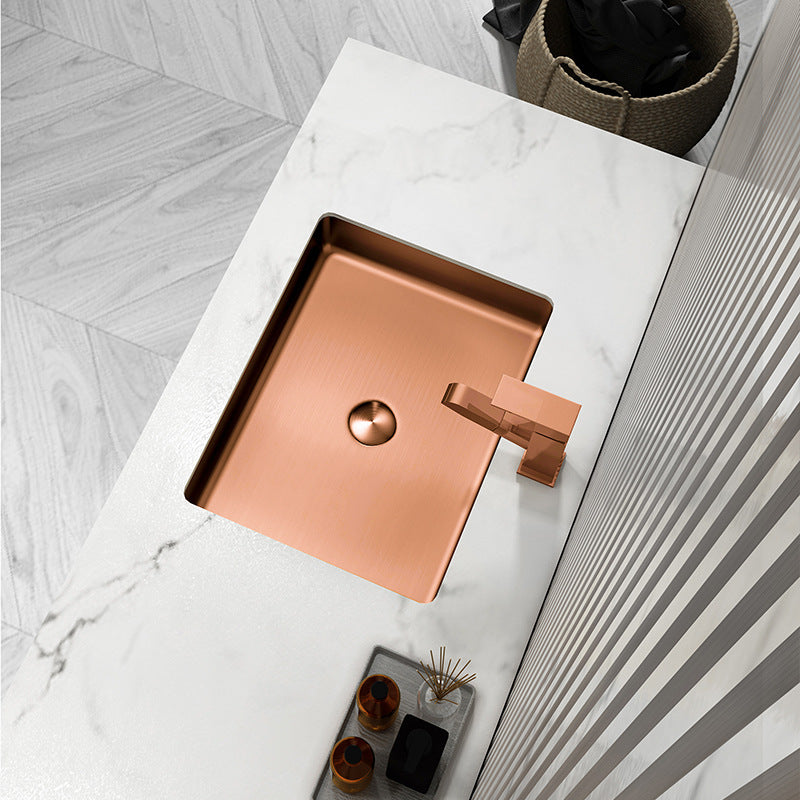 Rectangular 20" x 16" Stainless Steel Undermount Bathroom Sink with Drain in Rose Gold