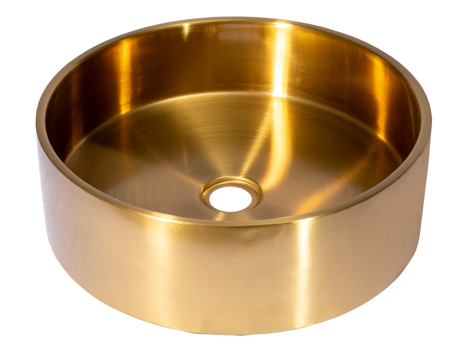 15 3/4" Round Thick Rim Stainless Steel Bathroom Vessel Sink with Drain in Gold