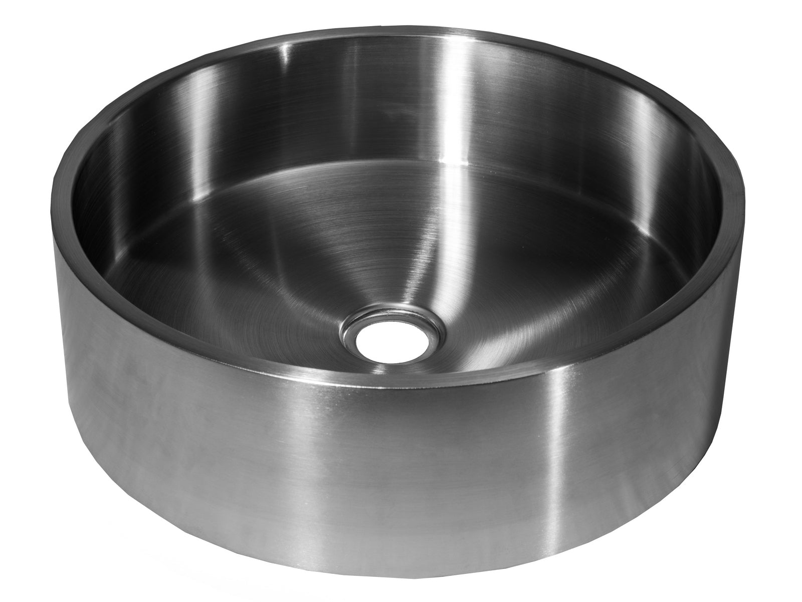 15 3/4" Round Thick Rim Stainless Steel Bathroom Vessel Sink with Drain in Silver