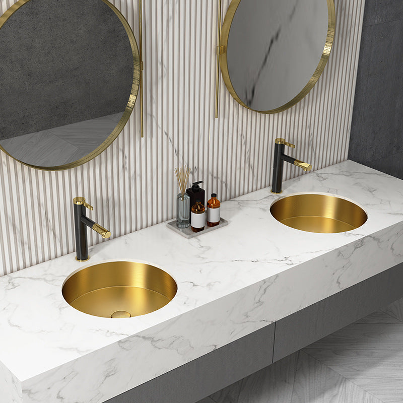 15" Round Stainless Steel Undermount Bathroom Sink with Drain in Gold