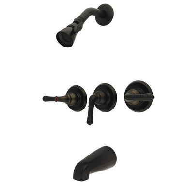 Kingston Brass GKB235 Water Saving Magellan 3-Handle Tub and Shower Faucet in Oil Rubbed Bronze with Water Savings Showerhead-Shower Faucets-Free Shipping-Directsinks.