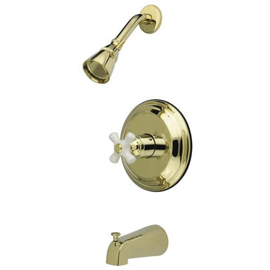 Kingston Brass Water Saving Restoration Tub and Shower Faucet with Porcelain Cross Handles-Shower Faucets-Free Shipping-Directsinks.