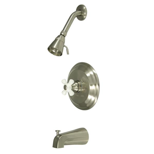Kingston Brass Water Saving Restoration Tub and Shower Faucet with Porcelain Cross Handles-Shower Faucets-Free Shipping-Directsinks.