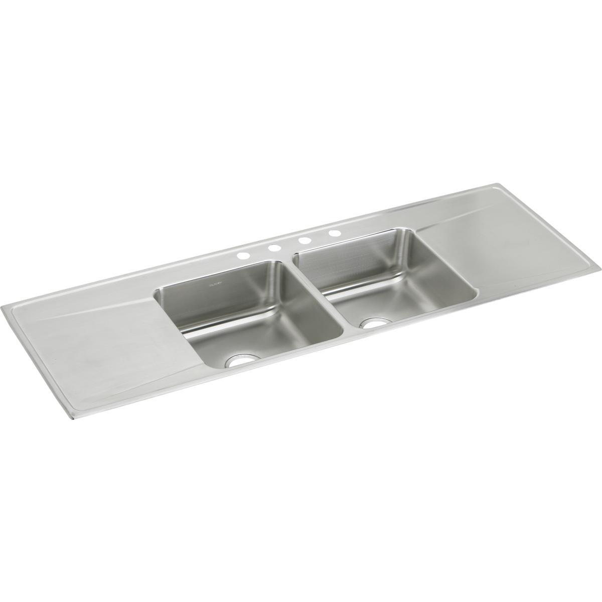 Elkay Lustertone Classic 66" x 22" x 7-5/8" Equal Double Bowl Stainless Steel Drop-in Sink with Drainboard
