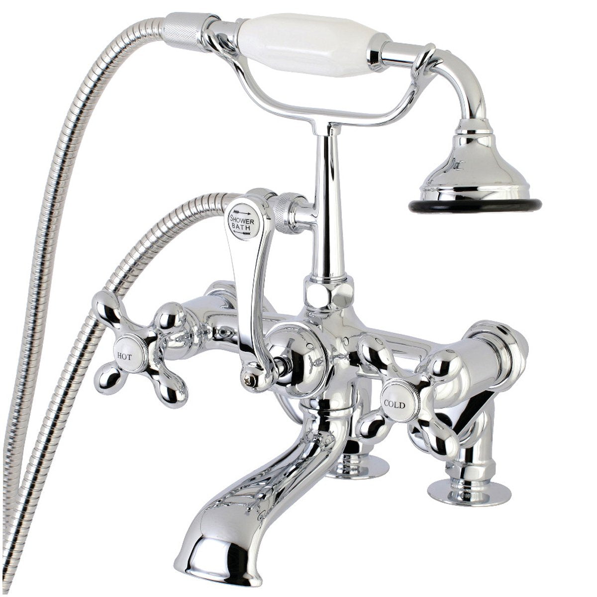 Kingston Brass Aqua Vintage 7-Inch Adjustable Clawfoot Tub Faucet with Hand Shower in Polished Chrome