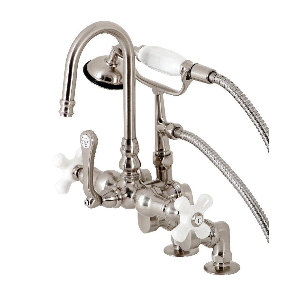 Kingston Brass Clawfoot Tub Faucet with Hand Shower in Brushed Nickel